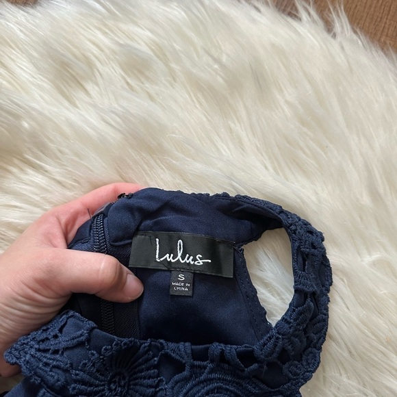 LULU’S Lover’s Game Navy Blue Lace Skater Dress - Picture 5 of 5